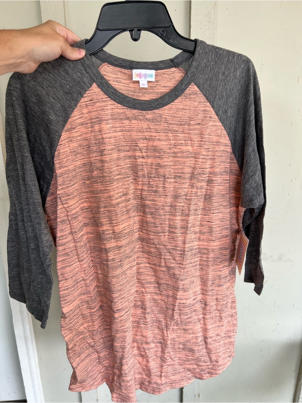 NWT Lularoe Randy shirt light peach dark grey XL